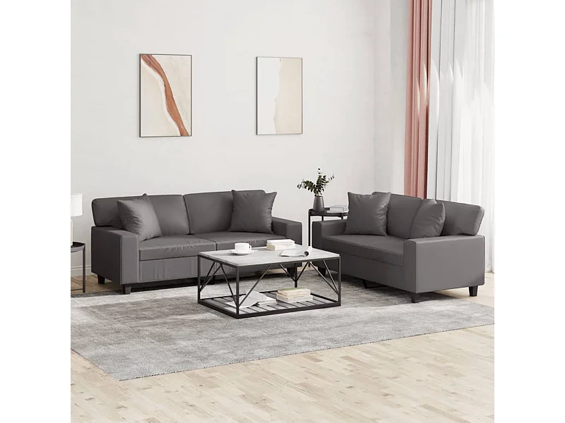 2-delige Loungeset met kussens kunstleer grijs