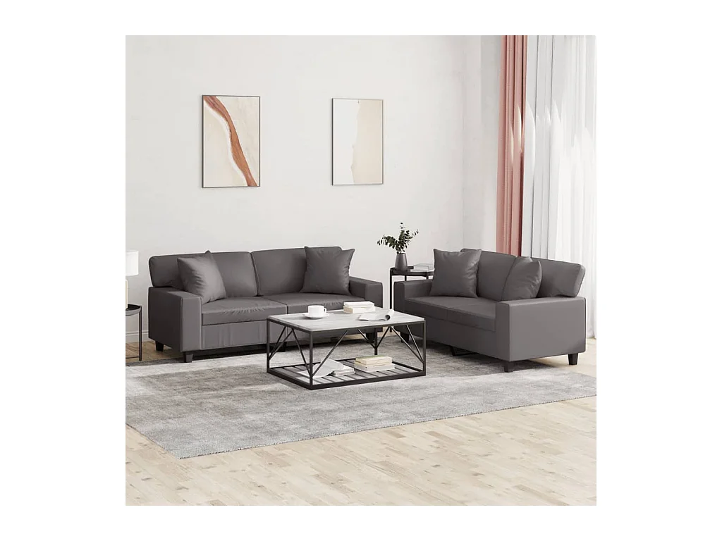 Set di Divani 2 pz con Cuscini Grigio in Similpelle