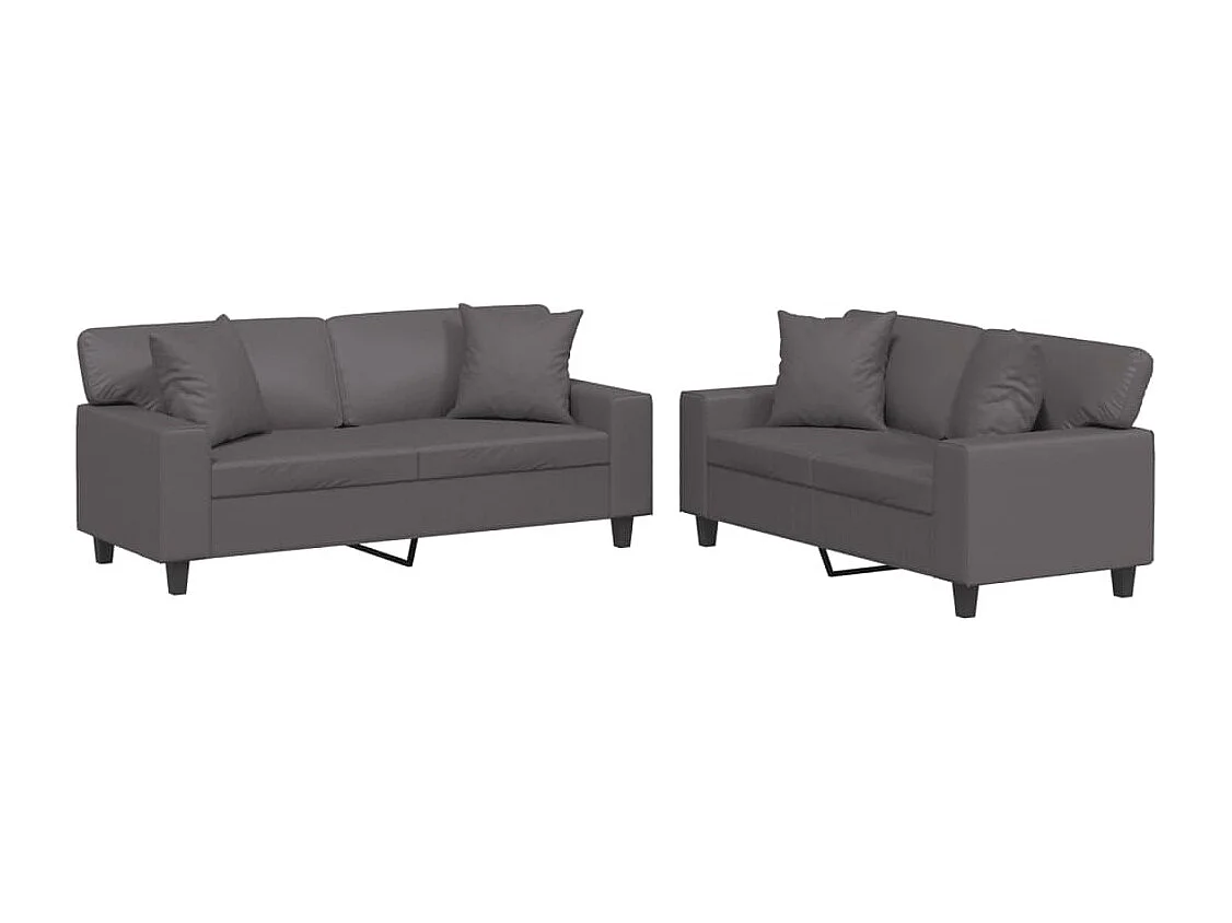 Ensemble de canapés 2 pcs avec coussins gris similicuir