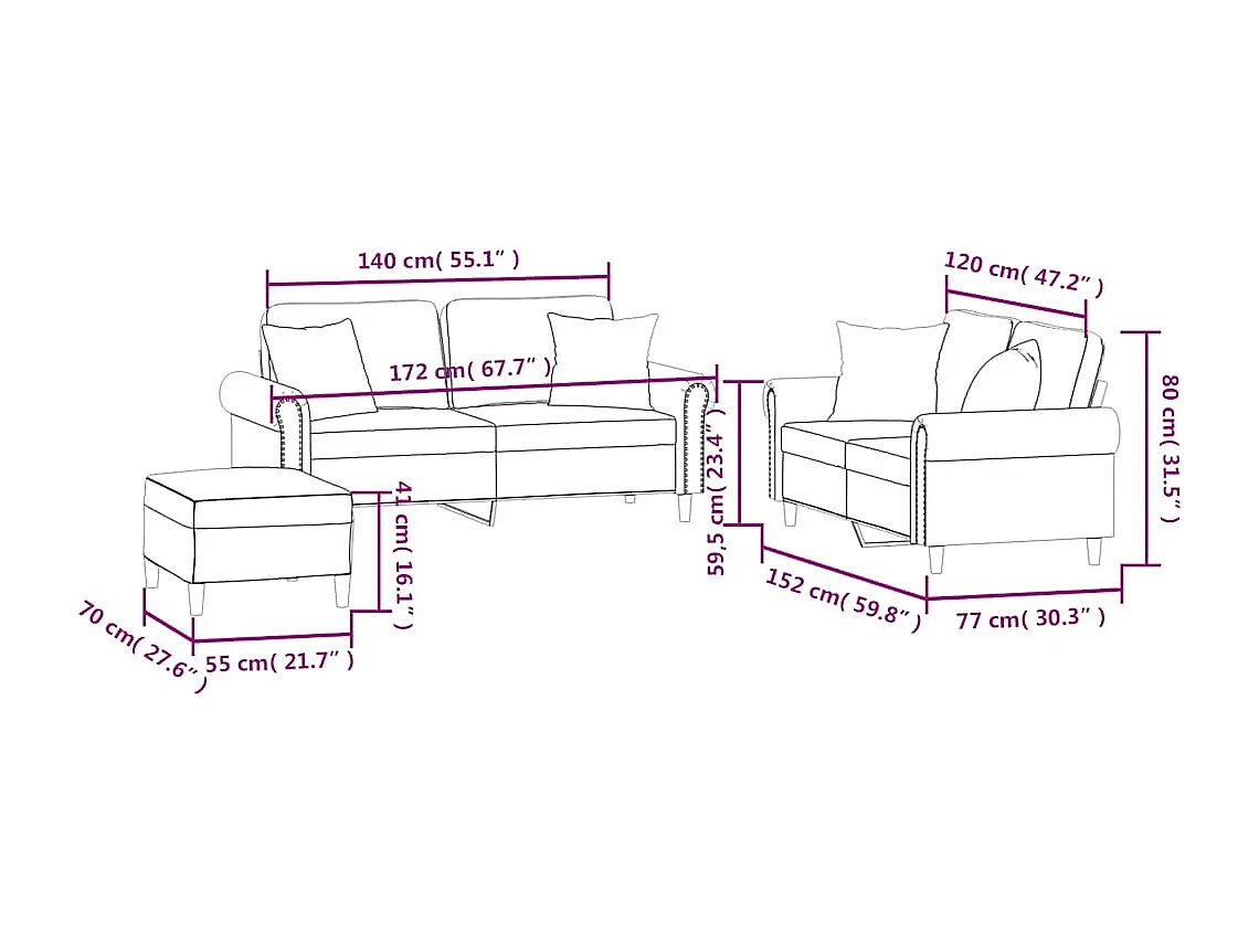 3-tlg. Sofagarnitur mit Kissen Dunkelgrün Samt