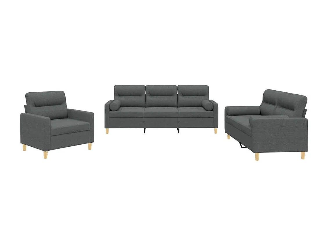 3-delige Loungeset met kussens stof donkergrijs