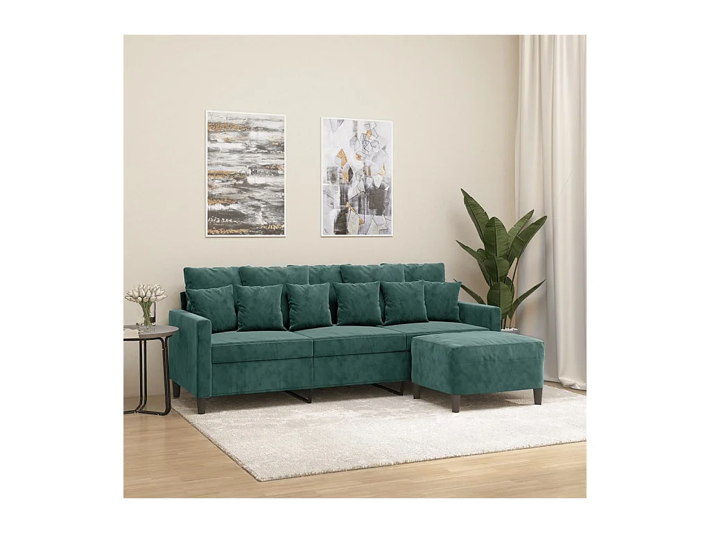 3-Sitzer-Sofa mit Hocker Dunkelgrün 180 cm Samt