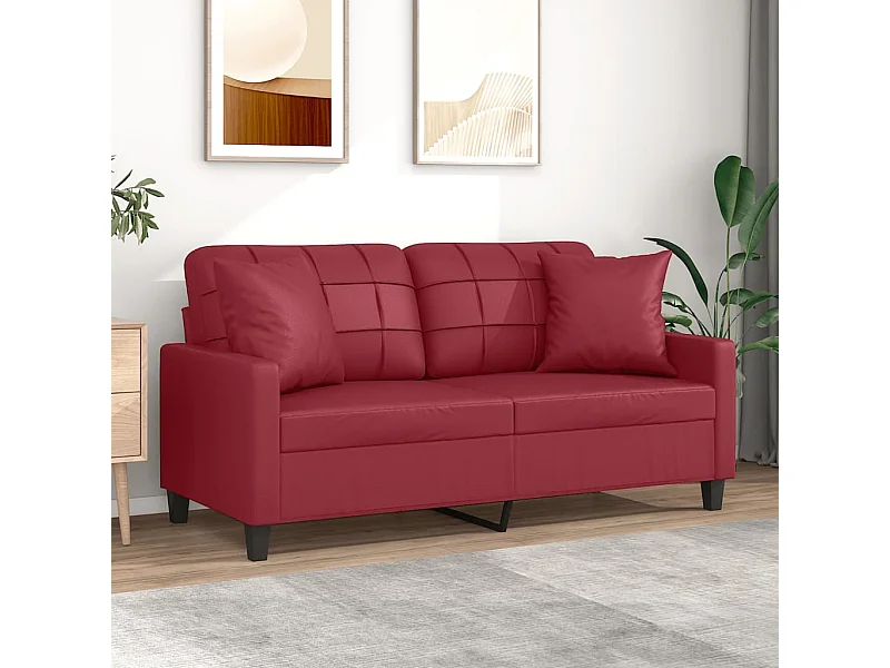 Tweezitsbank met sierkussens 140 cm kunstleer wijnrood