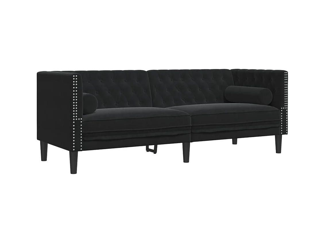 Canapé Chesterfield avec traversins 3 places noir velours