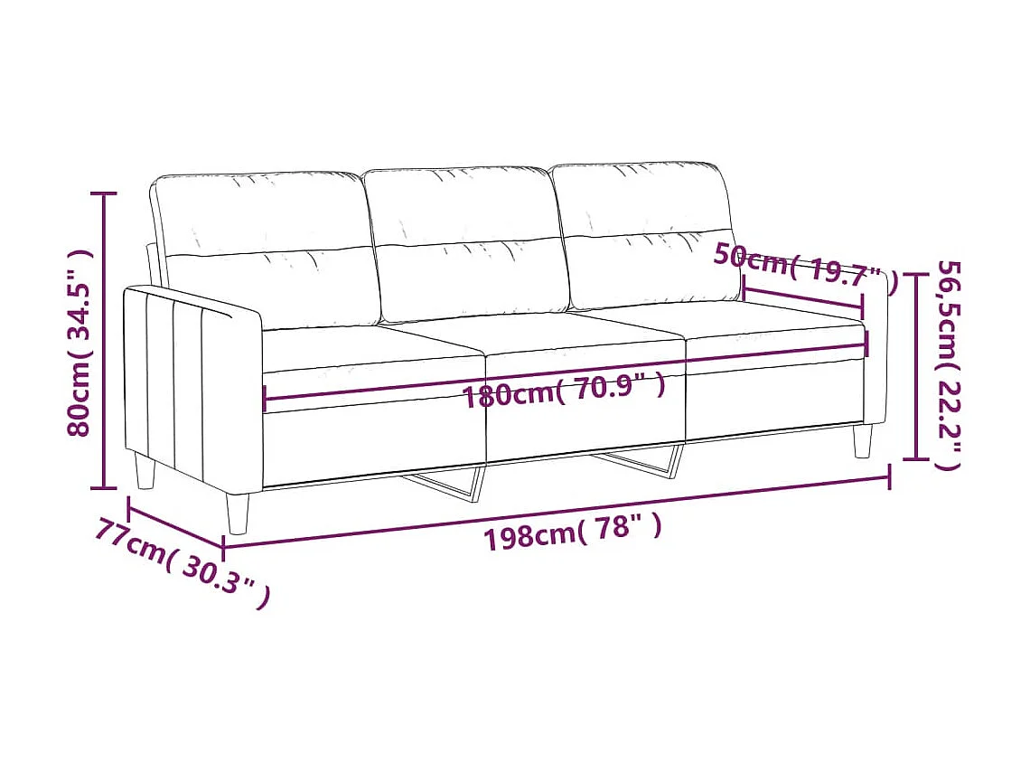 Canapé à 3 places Marron 180 cm Tissu