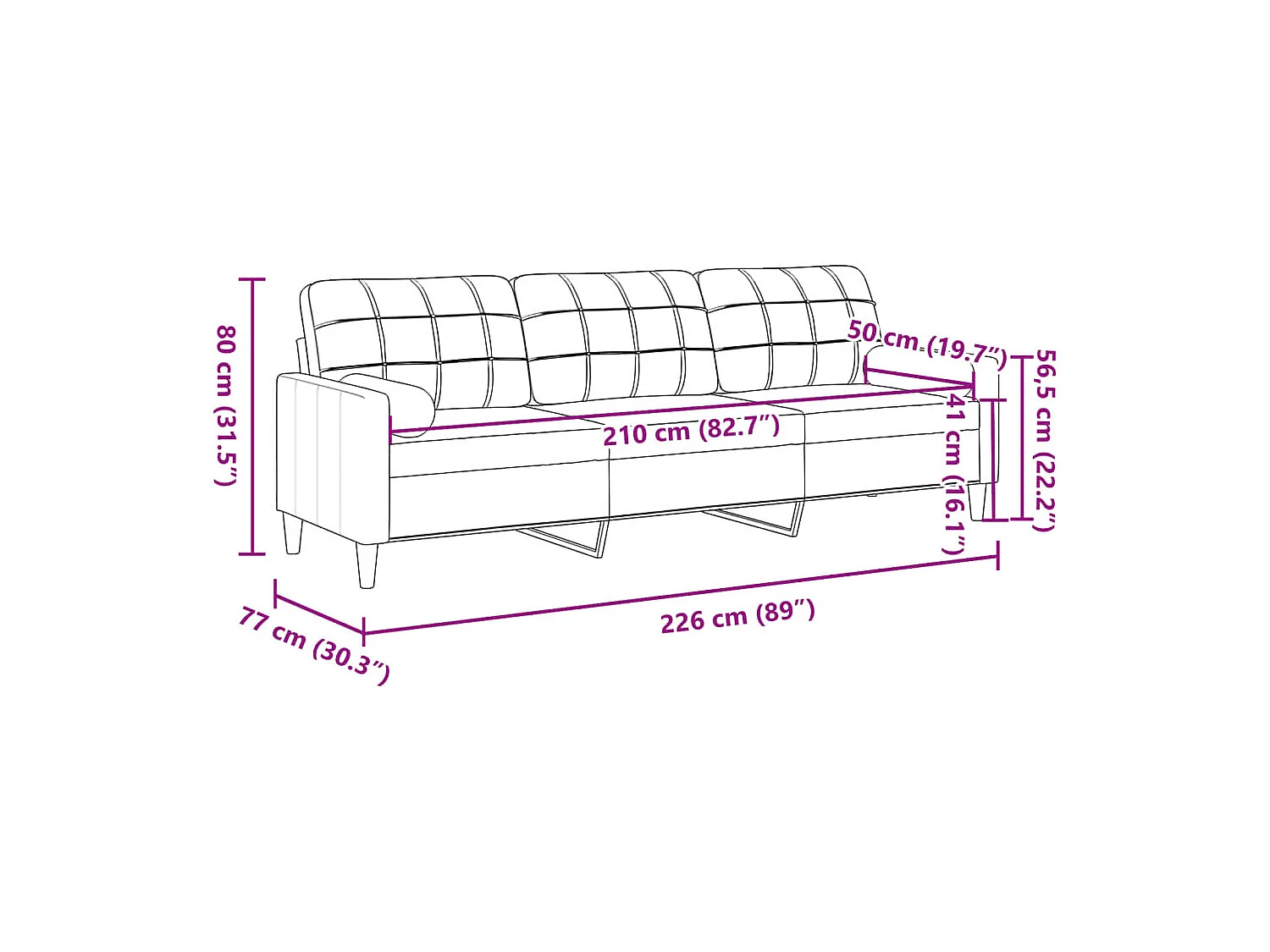Canapé 3 places avec oreillers décoratifs taupe 210 cm tissu