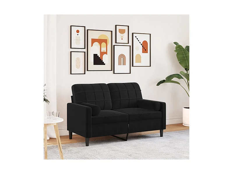2-Sitzer-Sofa mit Zierkissen Schwarz 120 cm Samt
