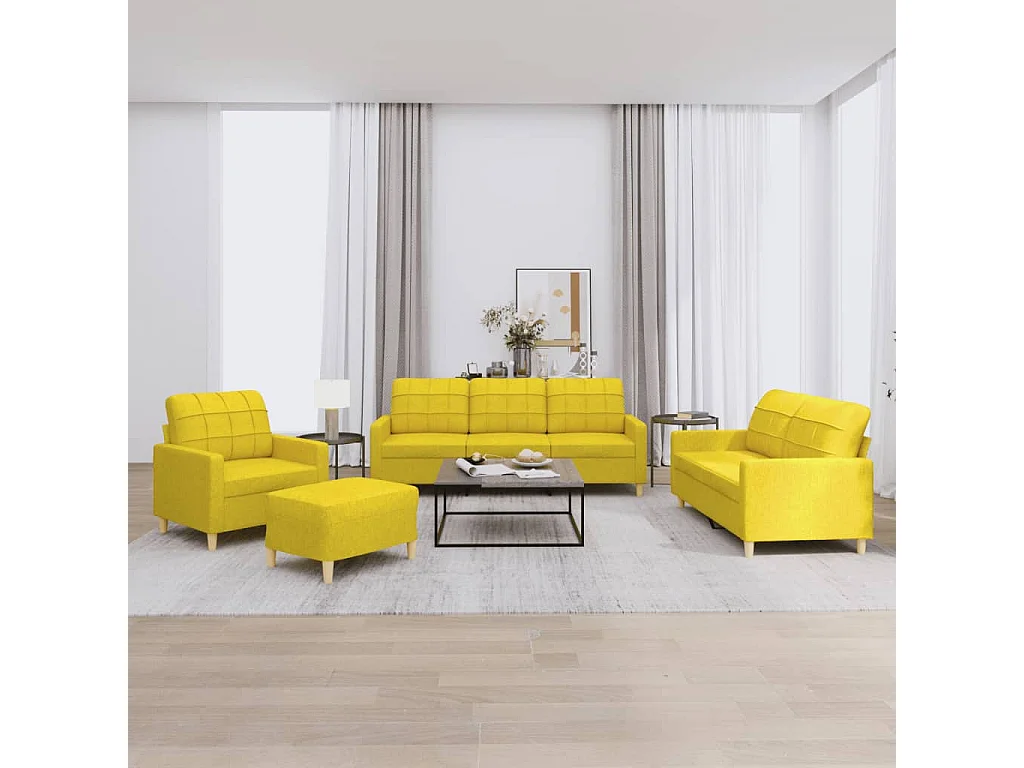 Ensemble de canapés 4 pcs avec coussins Jaune clair Tissu