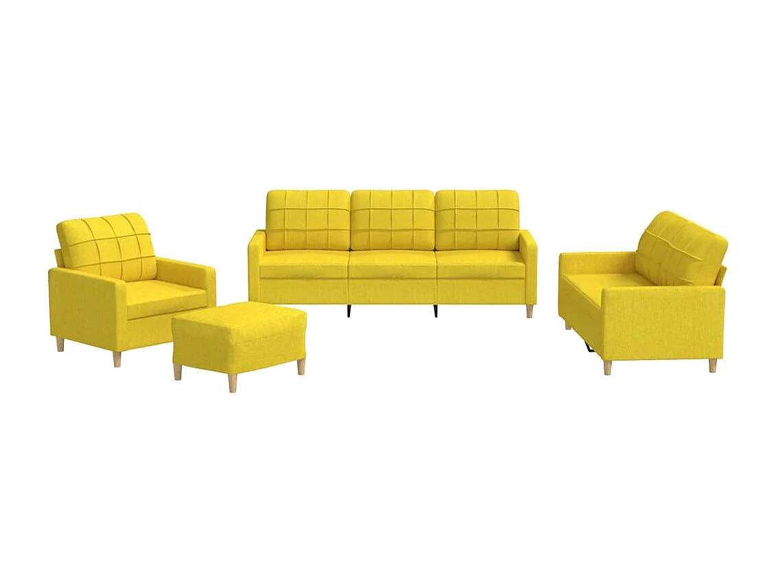Ensemble de canapés 4 pcs avec coussins Jaune clair Tissu