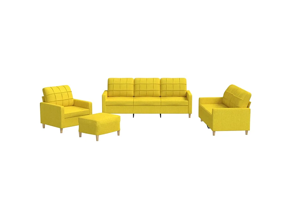 Ensemble de canapés 4 pcs avec coussins Jaune clair Tissu