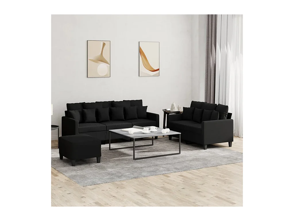 Ensemble de canapés 3 pcs avec coussins Noir Tissu