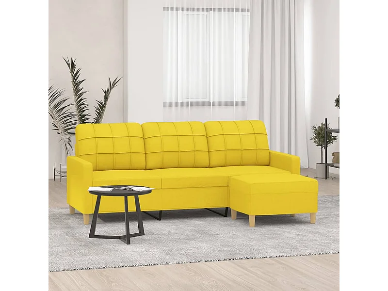 3-Sitzer-Sofa mit Hocker Hellgelb 180 cm Stoff