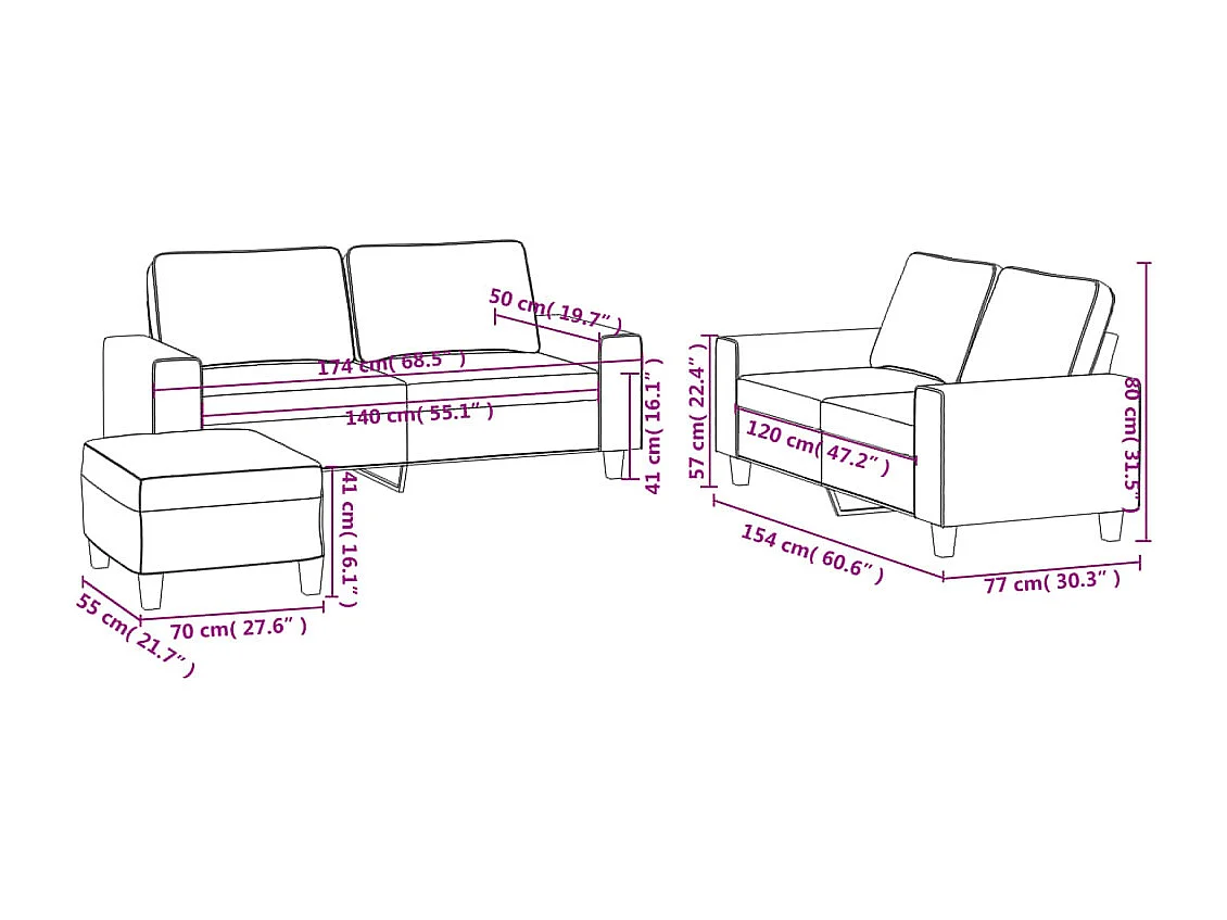 3-delige Loungeset stof donkergrijs