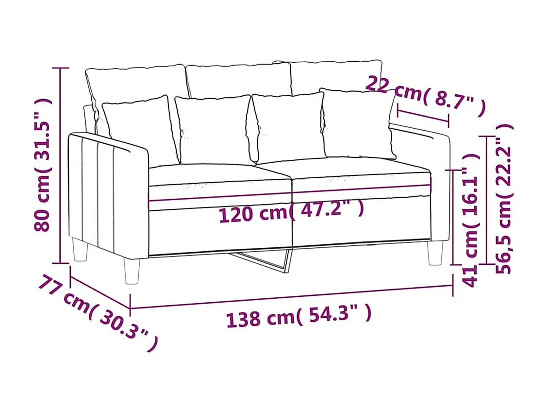 Canapé à 2 places Crème 120 cm Velours