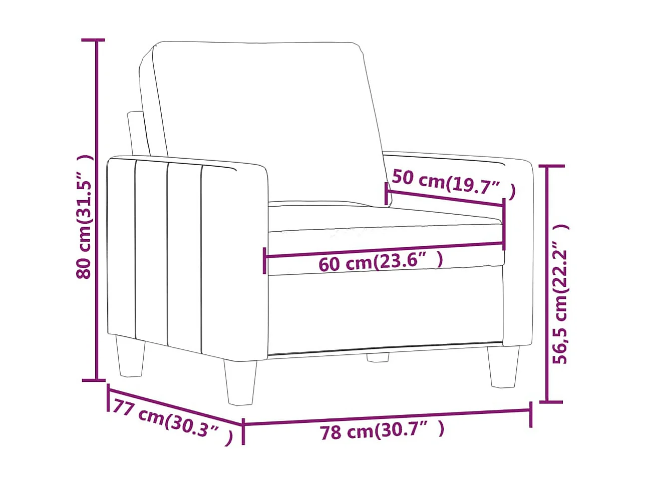 Poltrona Rosso Vino 60 cm in Similpelle