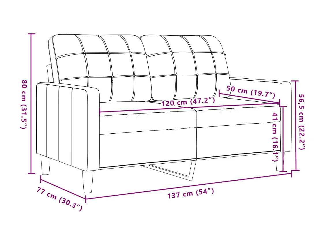 Tweezitsbank 120 cm fluweel crèmekleurig