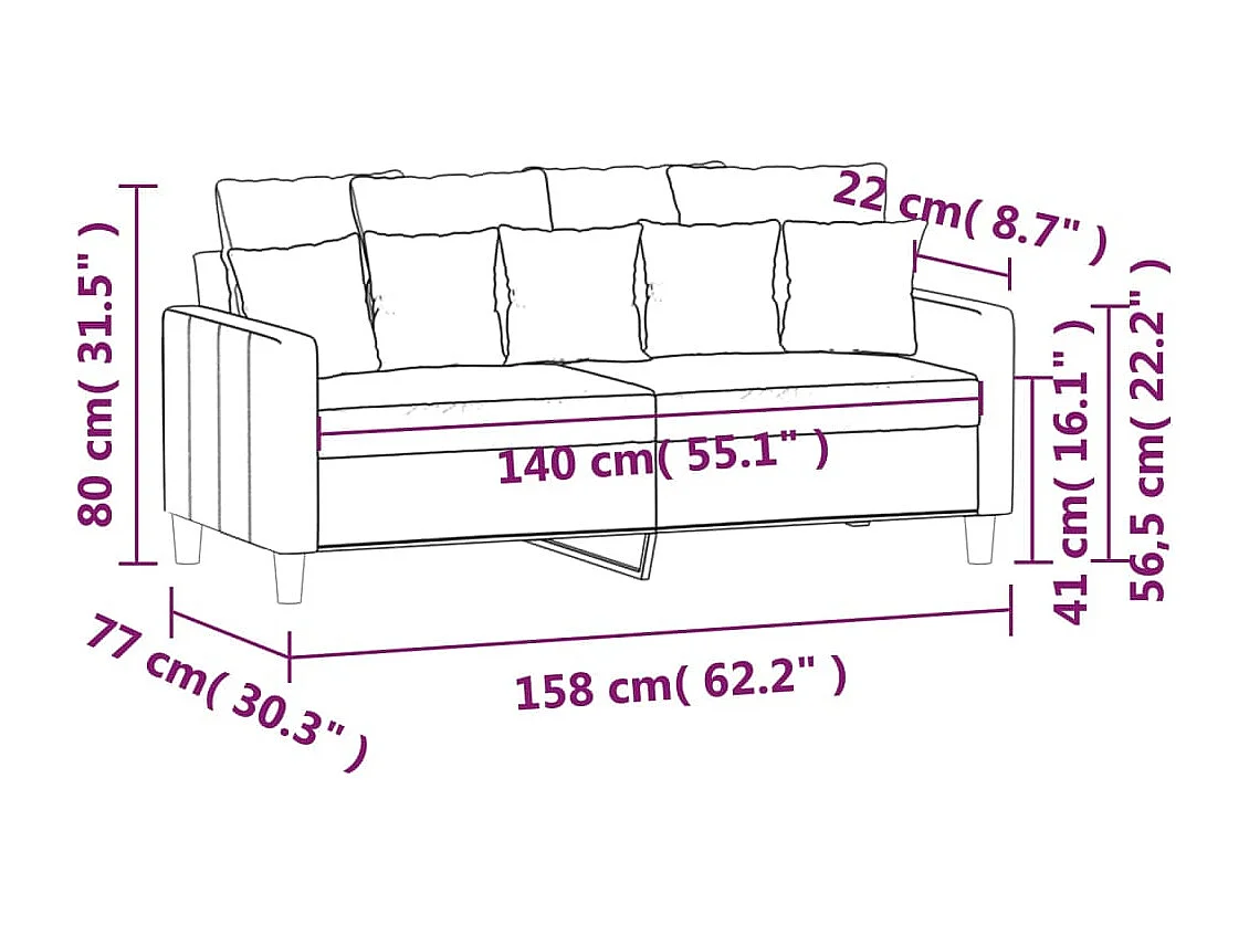 Canapé à 2 places Crème 140 cm Velours