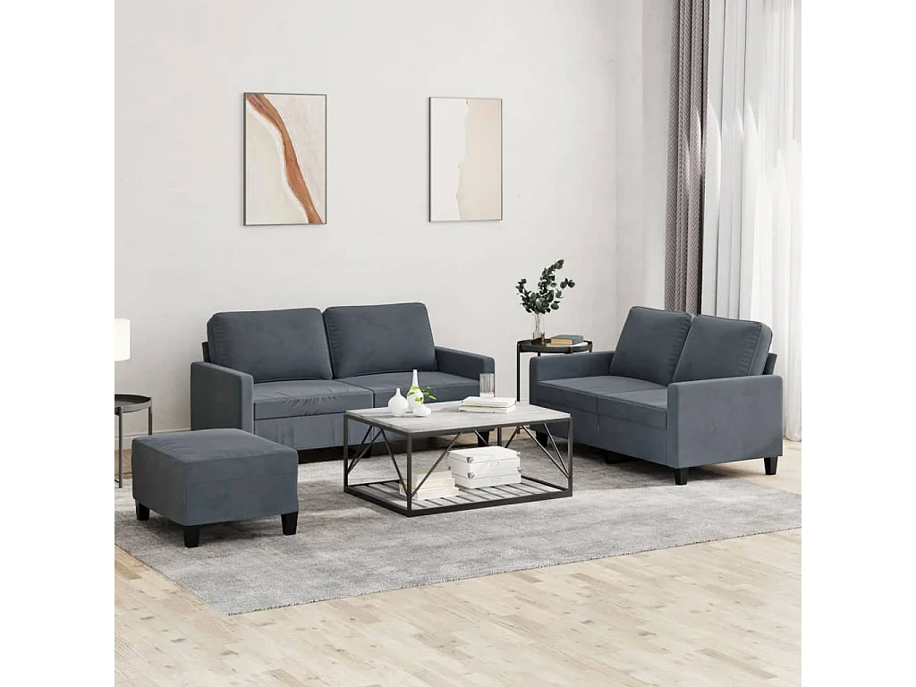 Ensemble de canapés 3 pcs avec coussins Gris foncé Velours