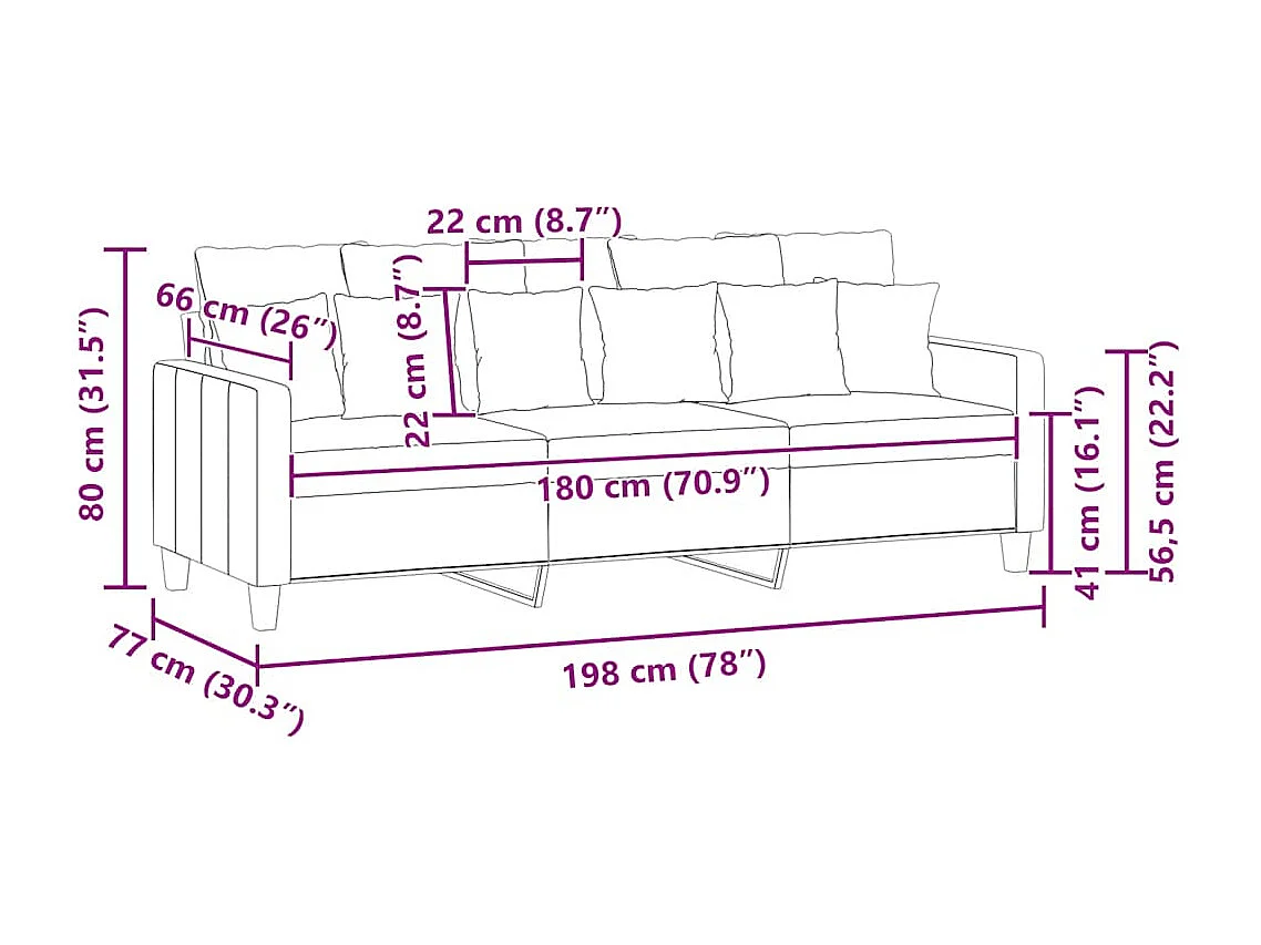 Canapé à 3 places Jaune clair 180 cm Tissu