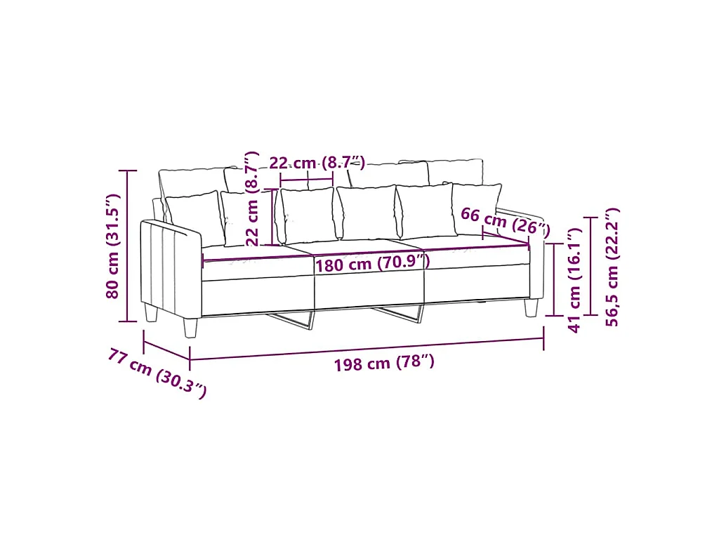Canapé à 3 places Jaune clair 180 cm Tissu