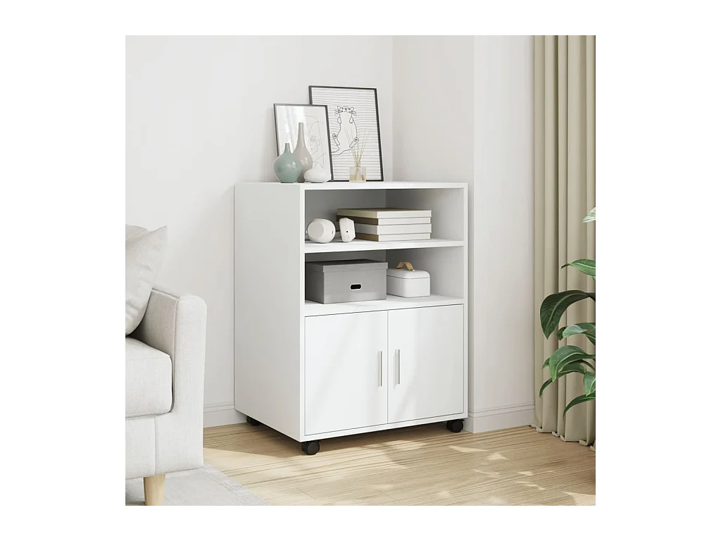 Armoire à roulettes blanc 60x48x81 cm bois d’ingénierie