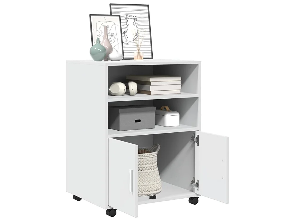 Armoire à roulettes blanc 60x48x81 cm bois d’ingénierie