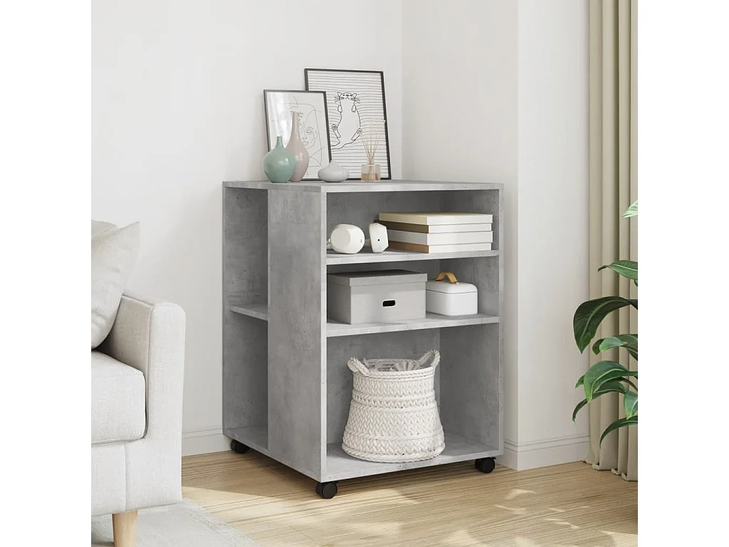 Table d'appoint avec roues gris béton bois d'ingénierie