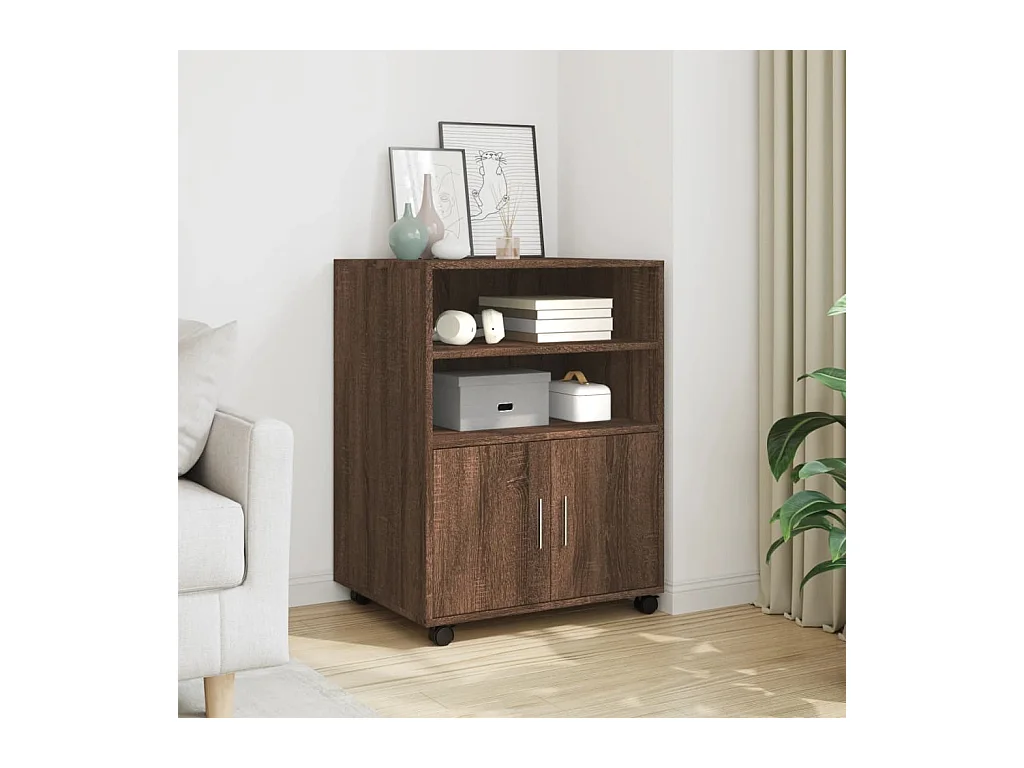 Rolkast 60x48x81 cm bewerkt hout bruin eikenkleur