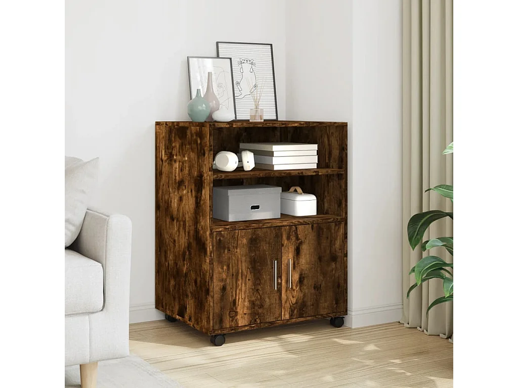 Rolkast 60x48x81 cm bewerkt hout gerookt eikenkleurig