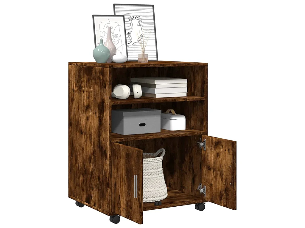 Armoire à roulettes chêne fumé 60x48x81 cm bois d'ingénierie