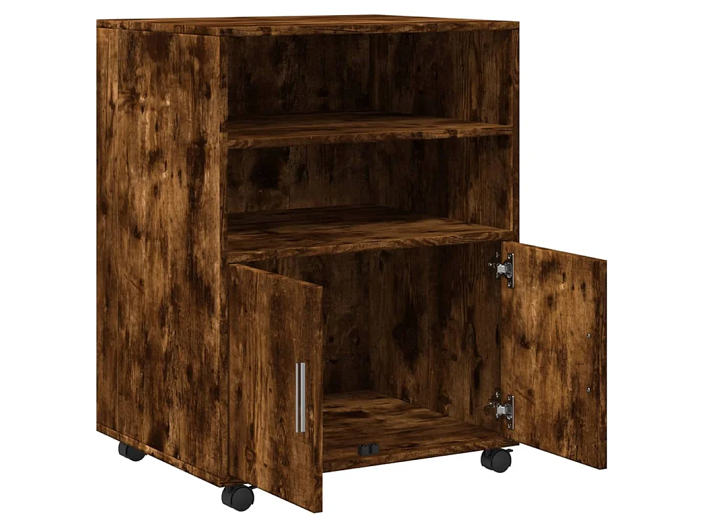 Armoire à roulettes chêne fumé 60x48x81 cm bois d'ingénierie
