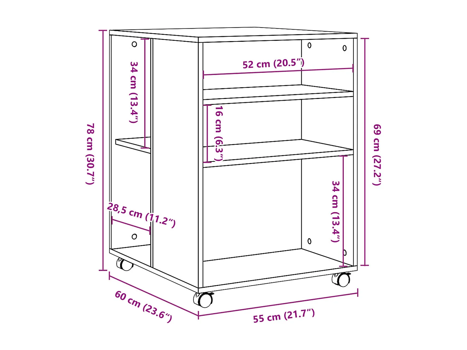 Table d'appoint avec roues chêne sonoma bois d'ingénierie