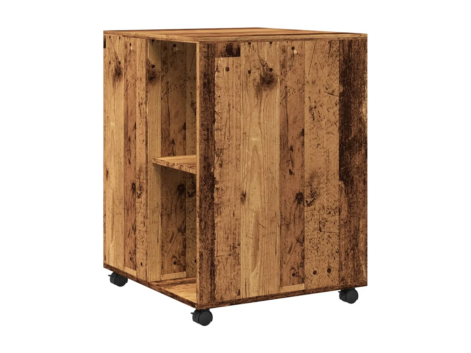 Bijzettafel met wieltjes 55x60x78 cm bewerkt hout oud houtkleur