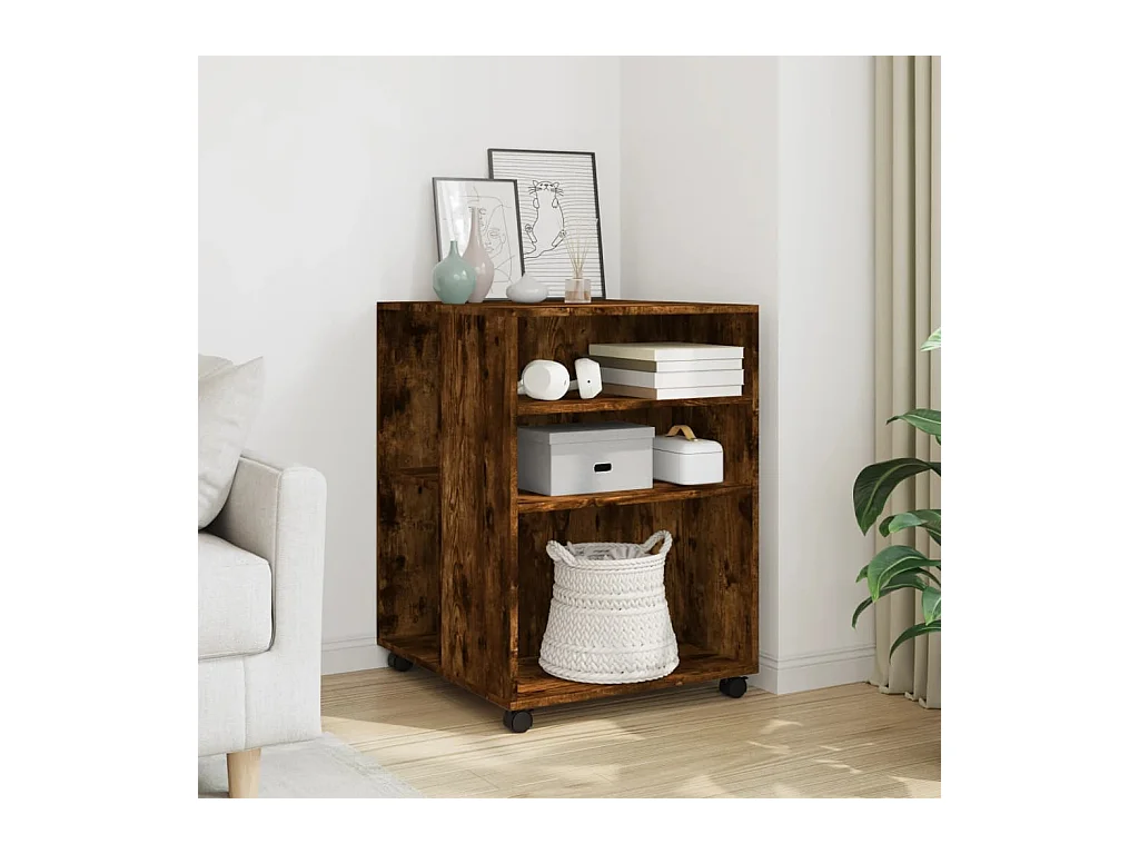 Bijzettafel met wieltjes 55x60x78 cm hout gerookt eikenkleurig
