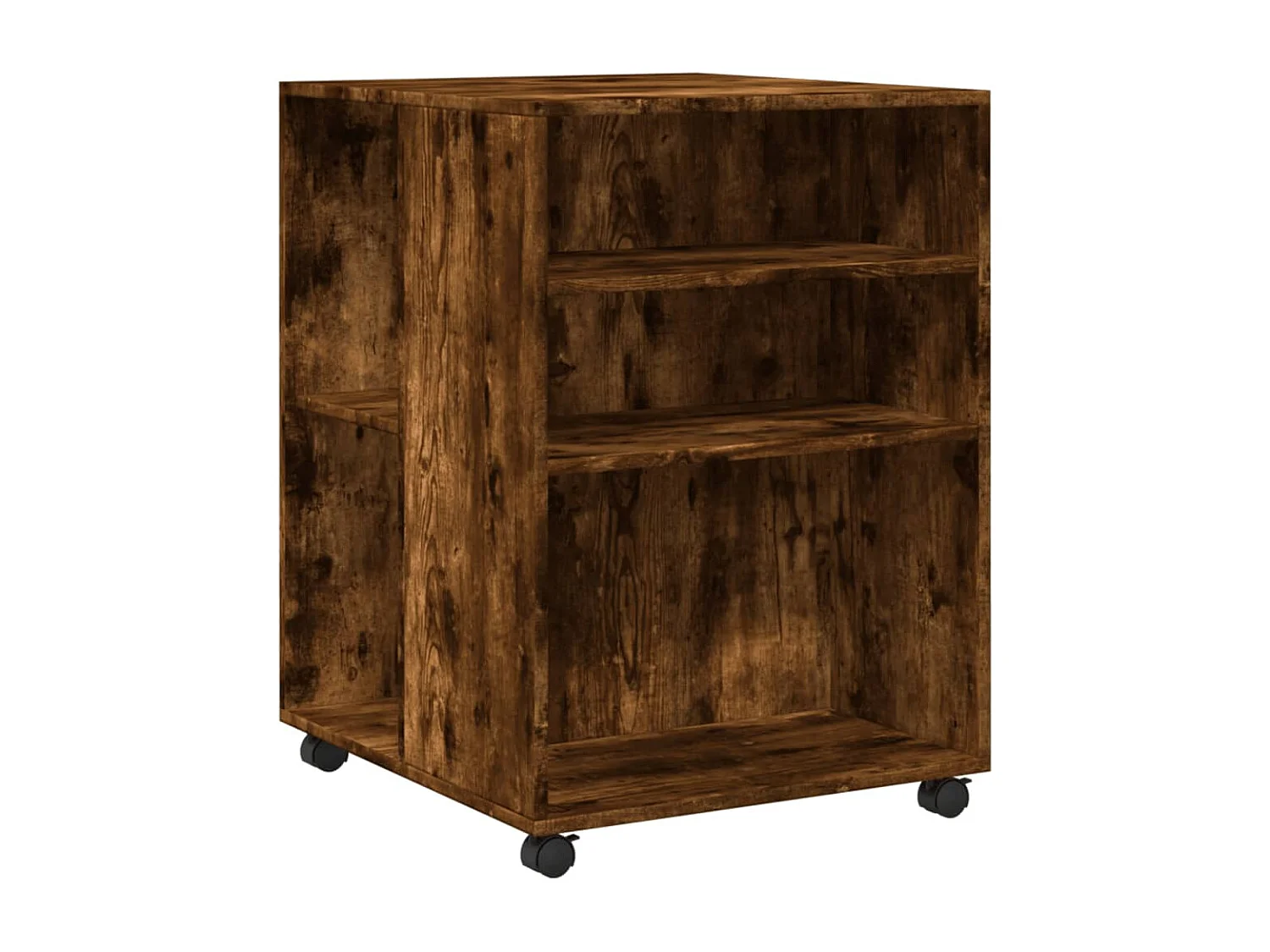 Bijzettafel met wieltjes 55x60x78 cm hout gerookt eikenkleurig