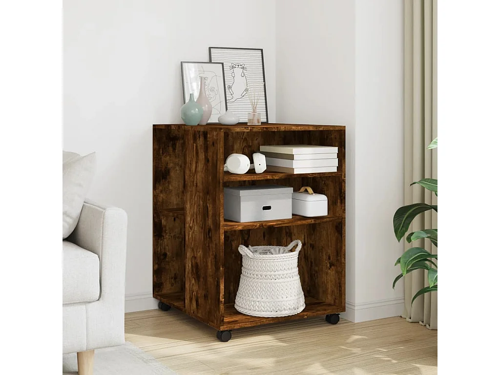 Bijzettafel met wieltjes 55x60x78 cm hout gerookt eikenkleurig