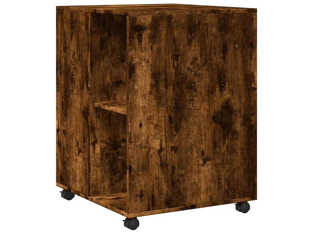 Bijzettafel met wieltjes 55x60x78 cm hout gerookt eikenkleurig