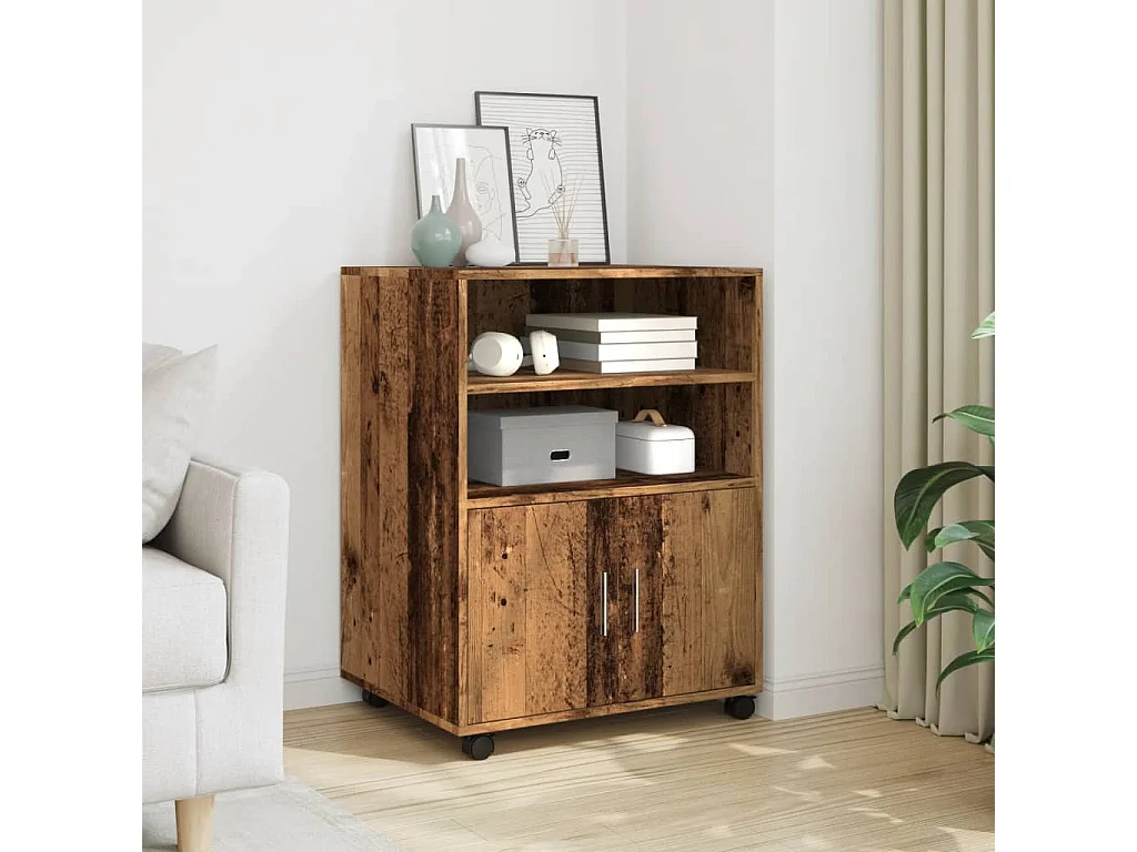 Mobiletto con Ruote Legno Antico 60x48x81 cm in Truciolato