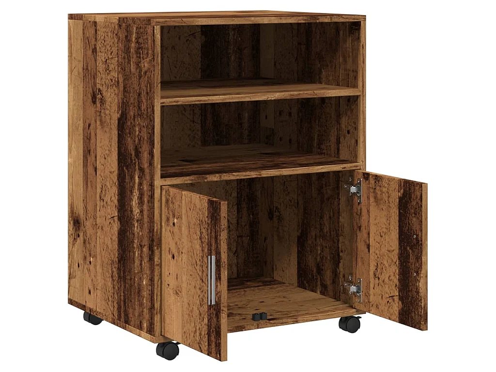 Mobiletto con Ruote Legno Antico 60x48x81 cm in Truciolato