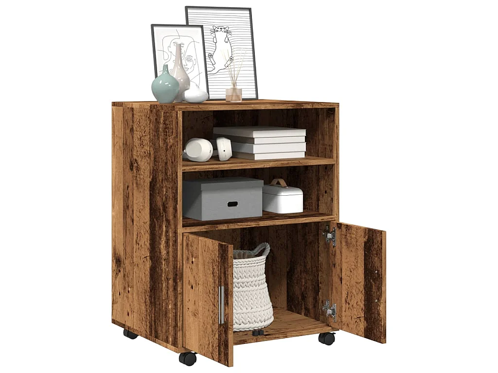 Armoire à roulettes vieux bois 60x48x81 cm bois d'ingénierie