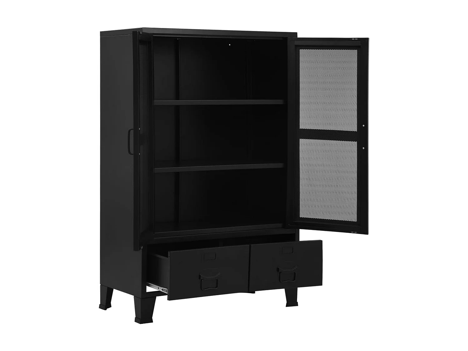 Kantoorkast met gaasdeuren industrieel 75x40x120 cm staal zwart