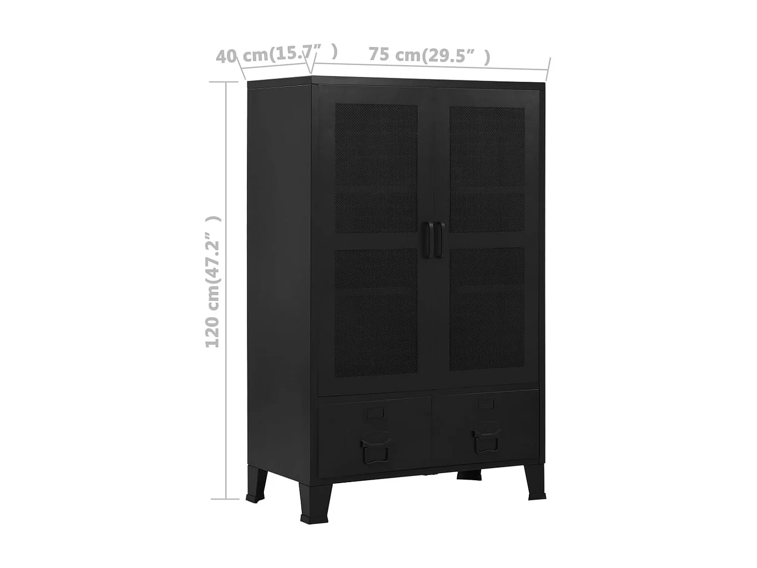 Kantoorkast met gaasdeuren industrieel 75x40x120 cm staal zwart