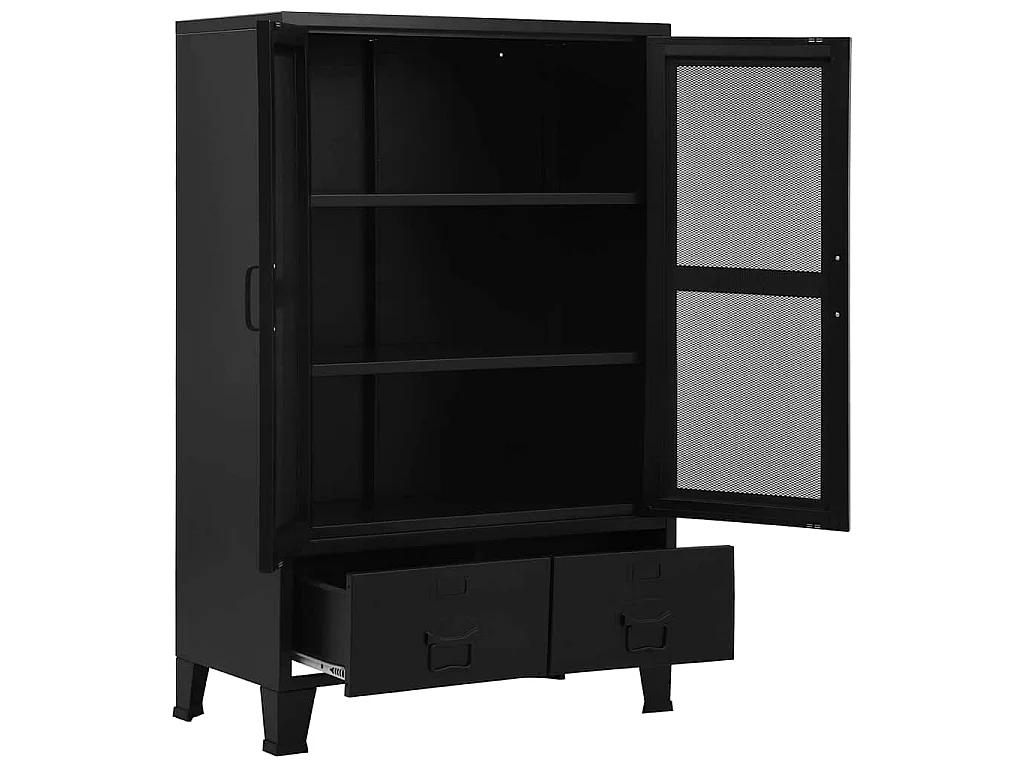 Armoire de bureau avec portes en maille Acier 75x40x120 cm Noir