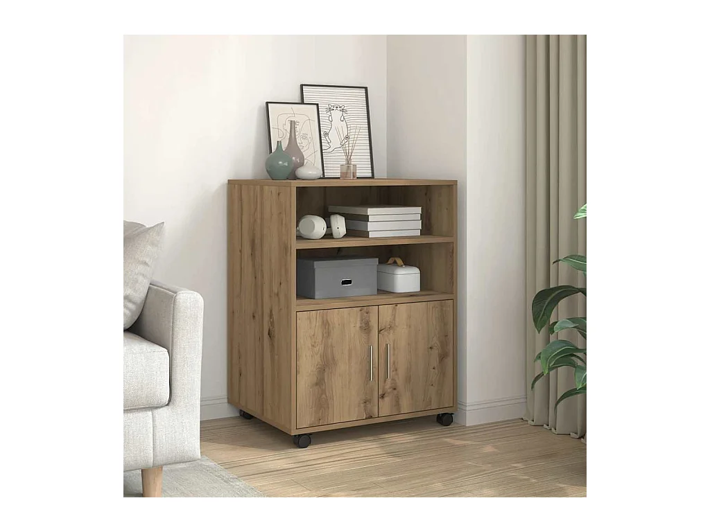 Armoire à roulettes chêne artisanal 60x48x81 cm bois ingénierie