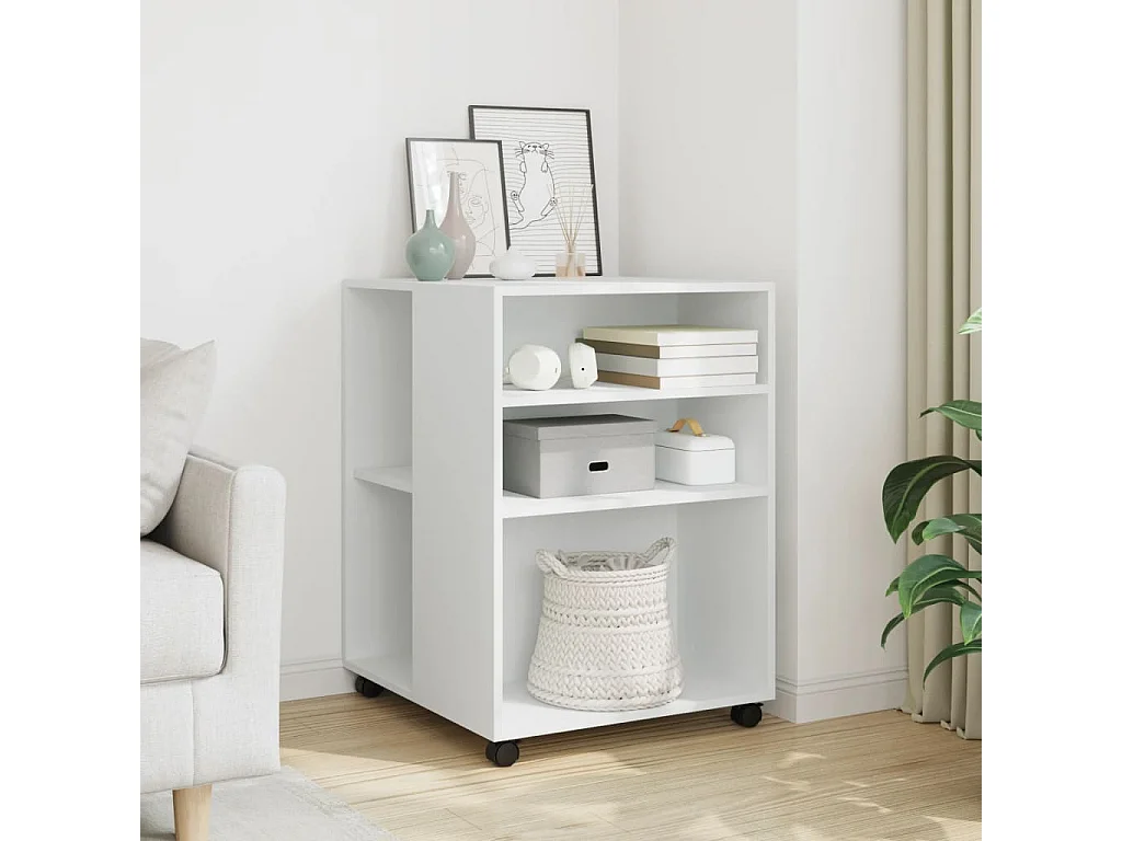 Tavolino con Ruote Bianco 55x60x78 cm in Truciolato