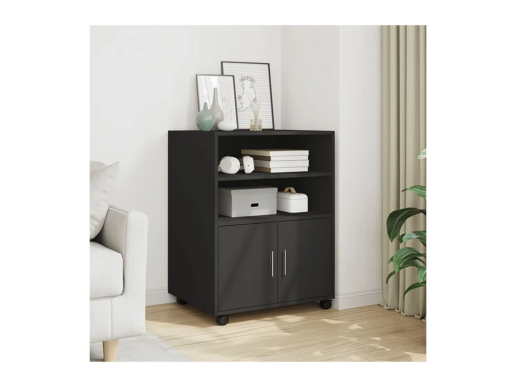 Armoire à roulettes noir 60x48x81 cm bois d'ingénierie