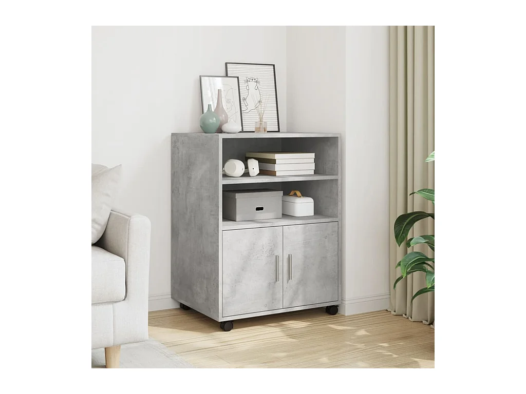 Armoire à roulettes gris béton 60x48x81 cm bois d'ingénierie