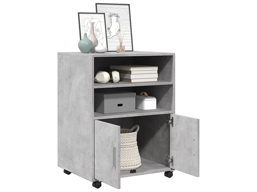 Armoire à roulettes gris béton 60x48x81 cm bois d'ingénierie