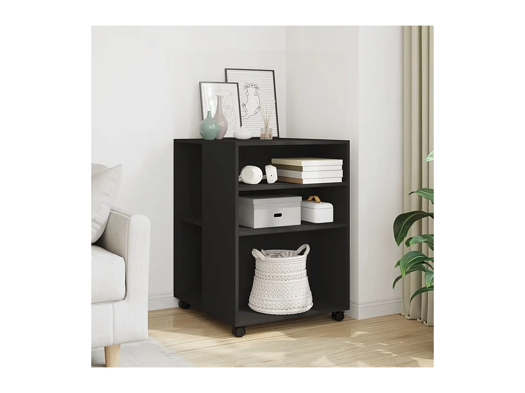 Table d'appoint avec roues noir 55x60x78 cm bois d'ingénierie