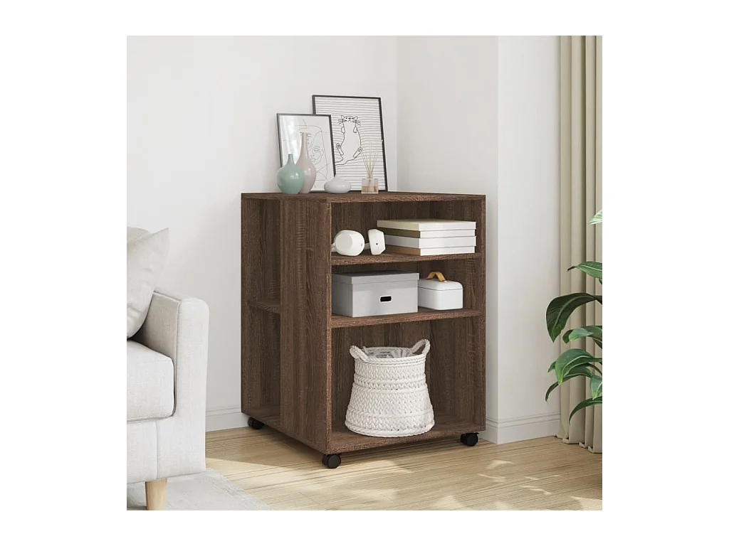 Table d'appoint avec roues chêne marron bois d'ingénierie